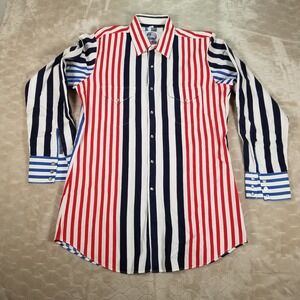 VTG Miller Western Wear Pearl Snap Shirt 16x35 Fits Large Denver USA Flag